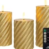 Anna's Collection LED stompkaars Swirl met timer goud D 7,5 H 10 / 12,5 / 15 cm 3 stuks