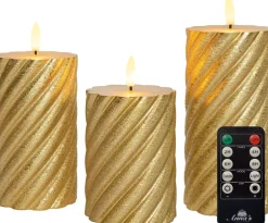 Anna's Collection LED stompkaars Swirl met timer goud D 7,5 H 10 / 12,5 / 15 cm 3 stuks