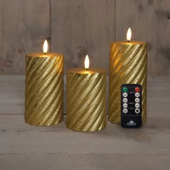 Anna's Collection LED stompkaars Swirl met timer goud D 7,5 H 10 / 12,5 / 15 cm 3 stuks