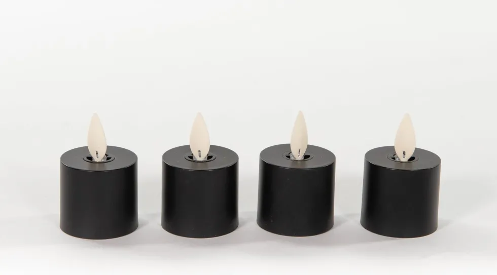 Anna's Collection LED uitbreidingsset waxinelicht met timer zwart D 3,8 H 6 cm 4 stuks
