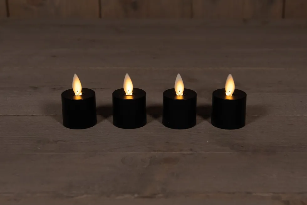 Anna's Collection LED uitbreidingsset waxinelicht met timer zwart D 3,8 H 6 cm 4 stuks