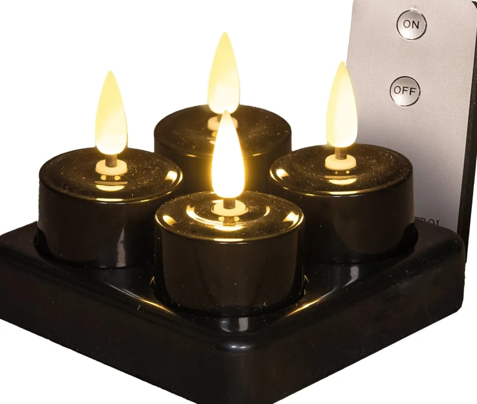 Anna's Collection LED waxinelicht met oplaadstation zwart D 3,5 H 1,5 cm 4 stuks