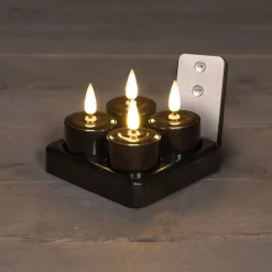 Anna's Collection LED waxinelicht met oplaadstation zwart D 3,5 H 1,5 cm 4 stuks