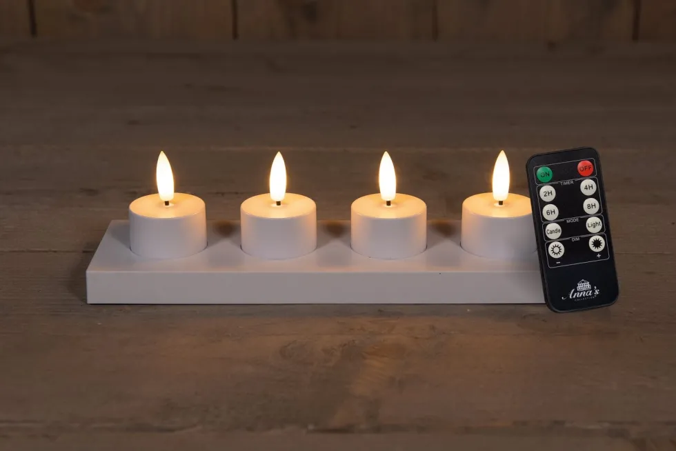 Anna's Collection LED waxinelicht met afstandsbediening wit D 3,8 H 5 cm 4 stuks