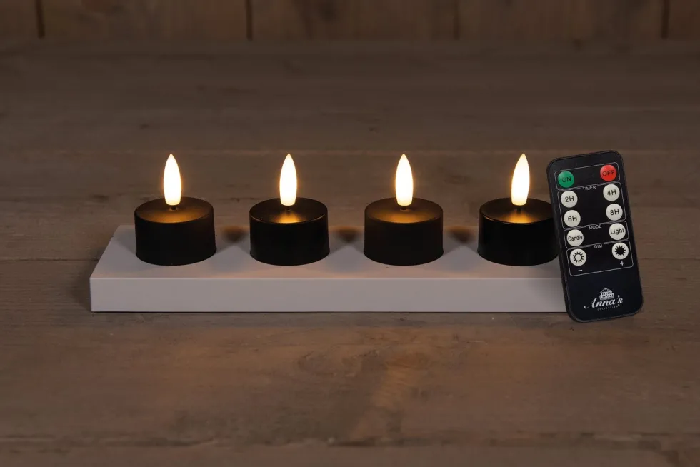 Anna's Collection LED waxinelicht met afstandsbediening zwart D 3,8 H 5 cm 4 stuks