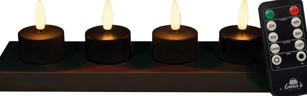 Anna's Collection LED waxinelicht met afstandsbediening zwart D 3,8 H 5 cm 4 stuks