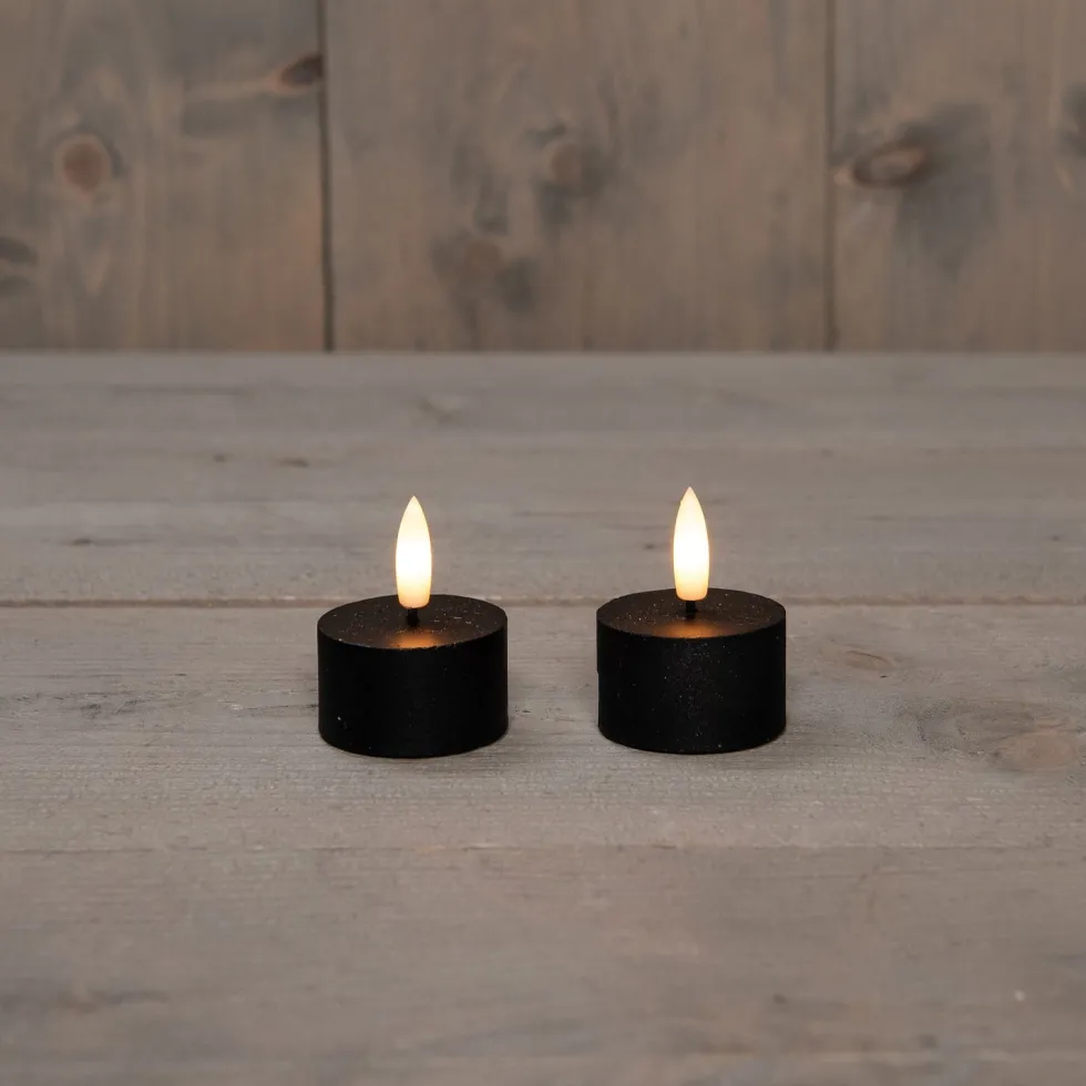Anna's Collection LED waxinelicht met timer zwart D 4 H 5 cm 2 stuks