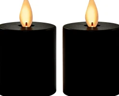 Anna's Collection LED waxinelicht met timer zwart D 4,5 H 8 cm 2 stuks
