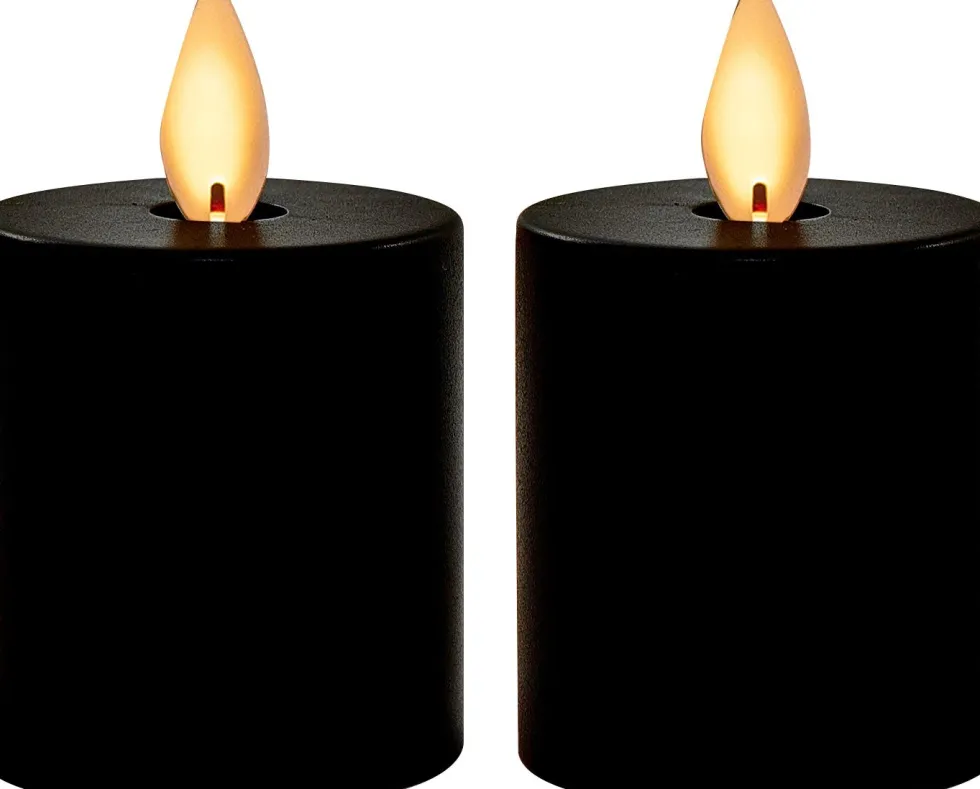 Anna's Collection LED waxinelicht met timer zwart D 4,5 H 8 cm 2 stuks