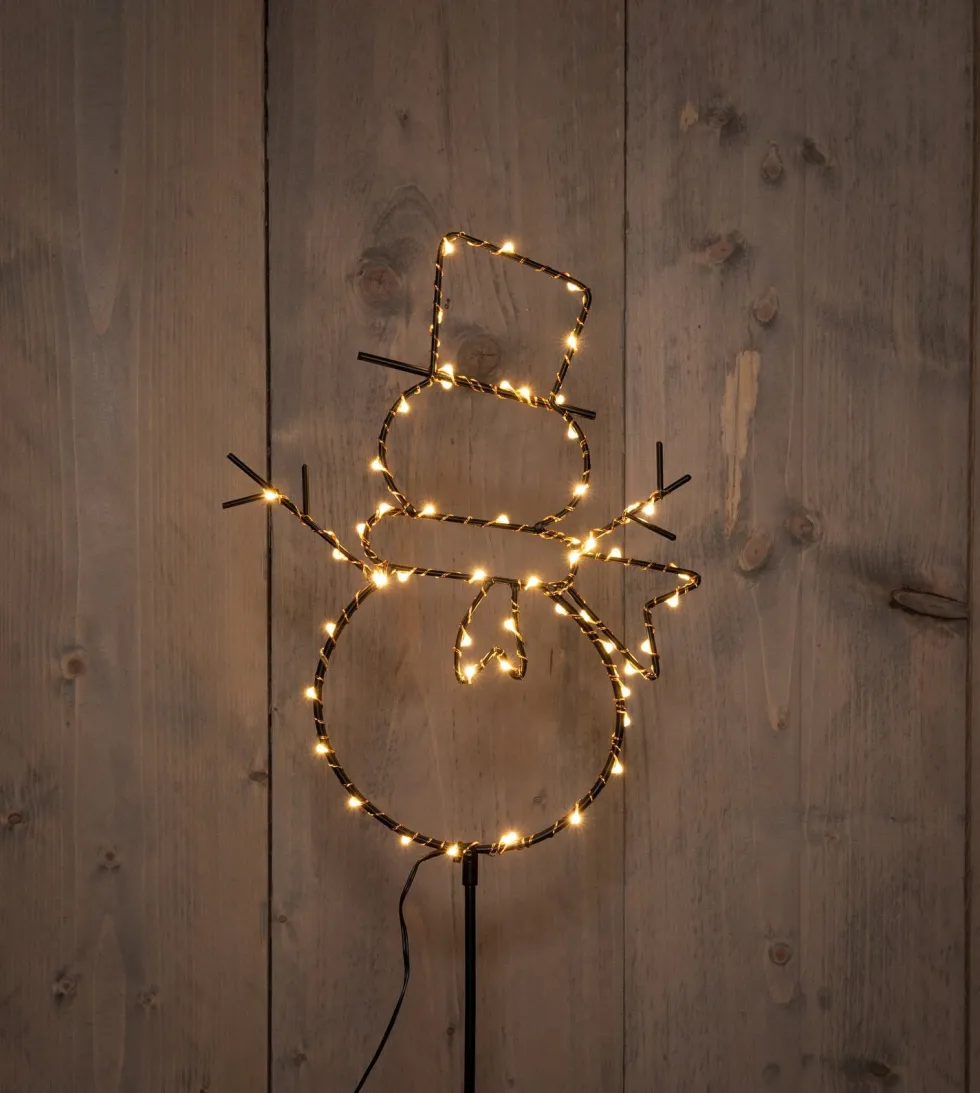 Anna's Collection tuinsteker sneeuwpop met verlichting 100 cm