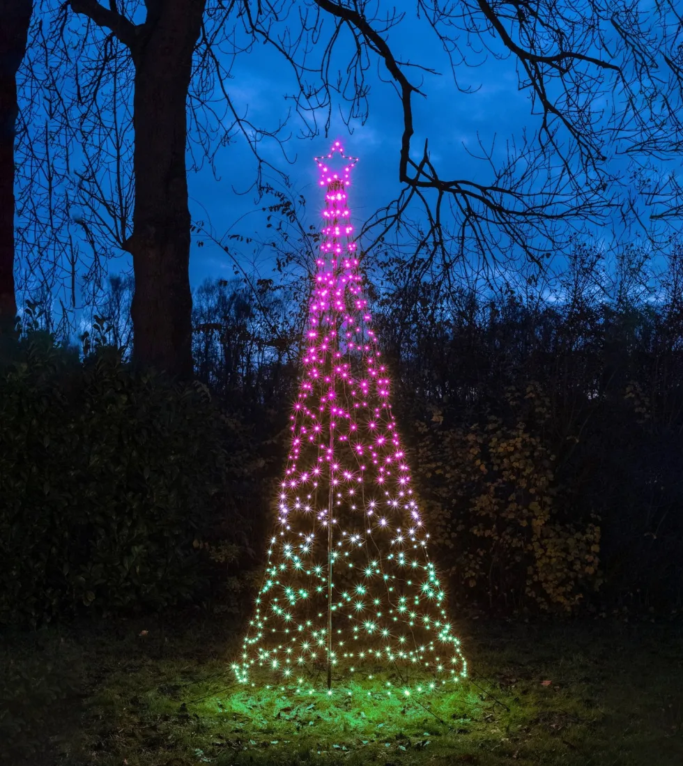 Anna's Collection vlaggenmast kerstboom met paal met 480 lampjes multi color H 3,2 m