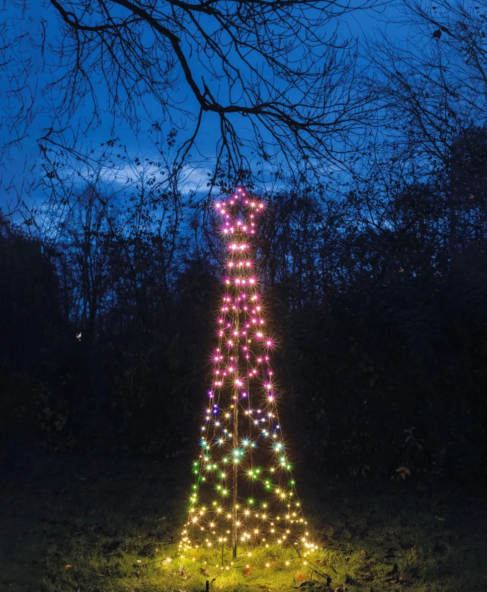 Anna's Collection vlaggenmast kerstboom met paal met 236 lampjes multi color H 2 m