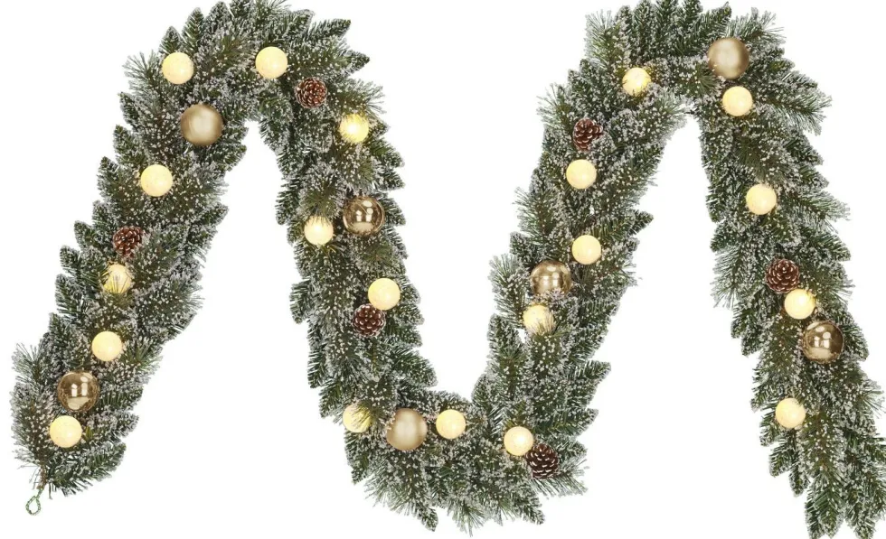 Black Box guirlande Kaprun besneeuwd bollen goud met 20 lampjes warm wit 270 cm