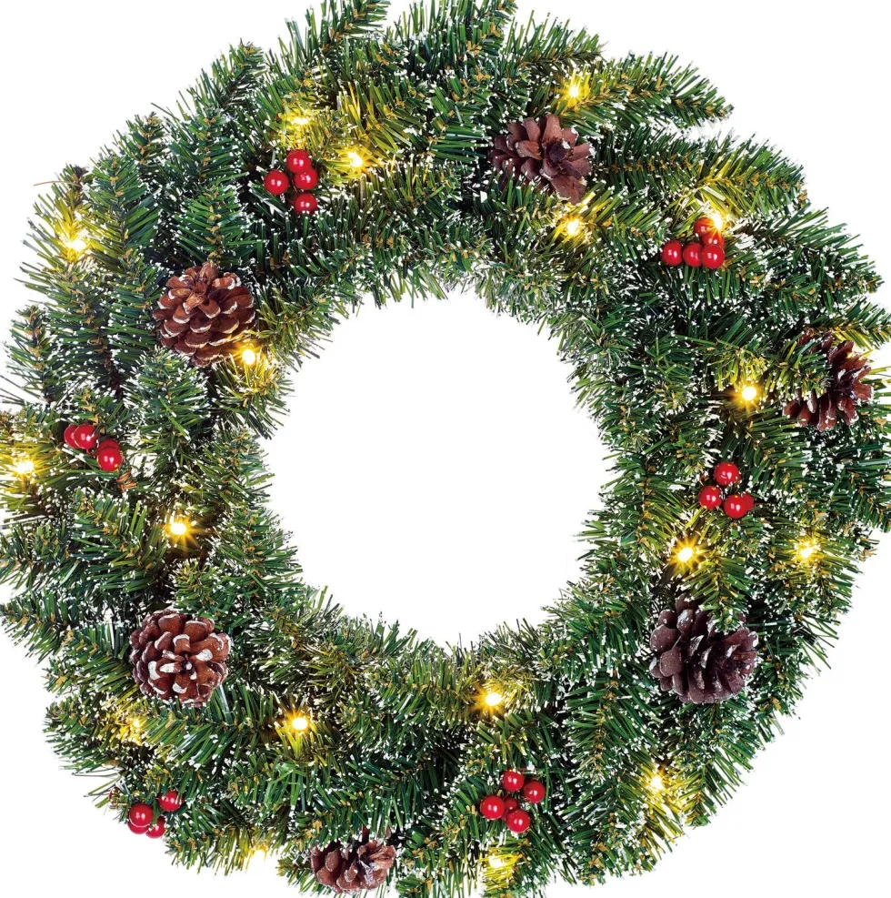 Black Box kerstkrans Creston D 45 cm groen met 20 LED lampjes warm wit