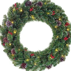 Black Box kerstkrans Creston D 60 cm groen met 30 LED lampjes warm wit