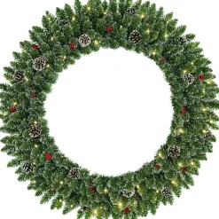Black Box kerstkrans Creston dennenappel met 30 lampjes warm wit D 90 H 18 cm