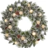 Black Box kerstkrans Kaprun besneeuwd kerstballen zilver met 15 lampjes warm wit D 60 H 13 cm