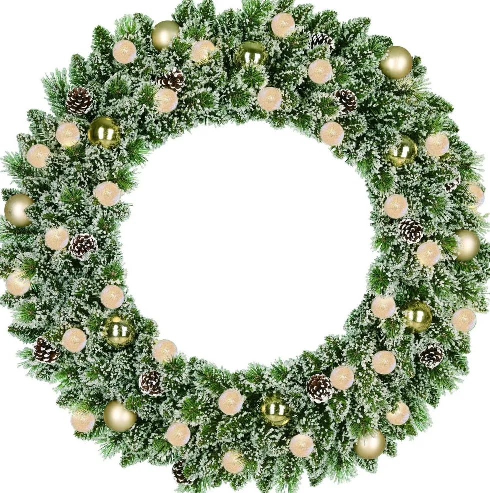 Black Box kerstkrans Kaprun kerstballen goud met 30 lampjes warm wit D 90 H 18 cm