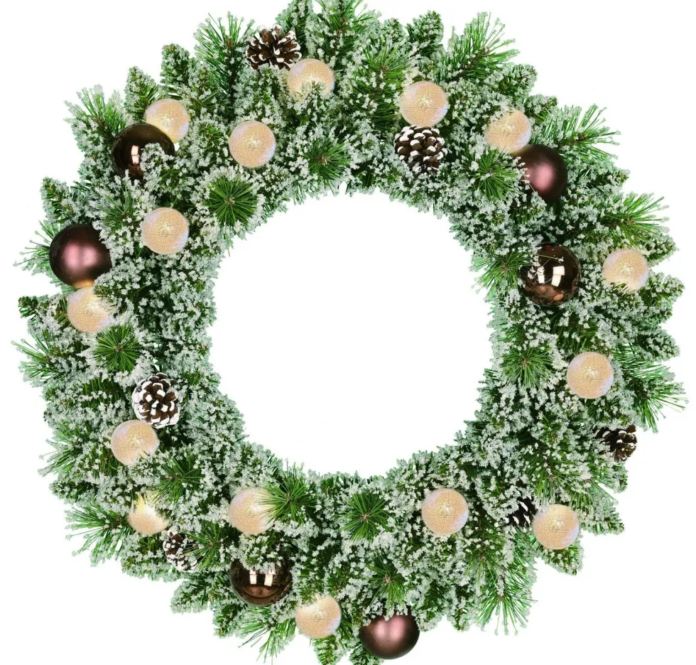Black Box kerstkrans Kaprun kerstballen koper met 30 lampjes warm wit D 90 H 18 cm