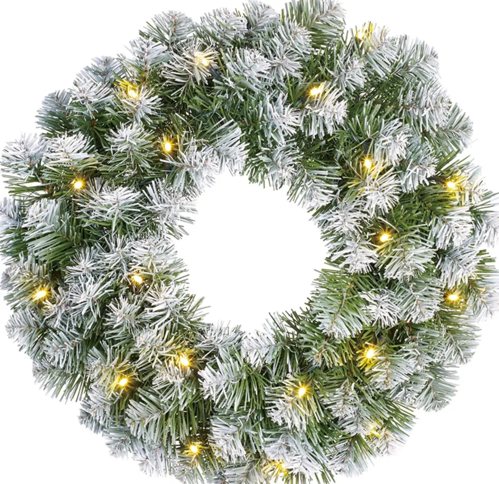 Black Box kerstkrans Norton D 45 cm groen / wit met 20 lampjes warm wit