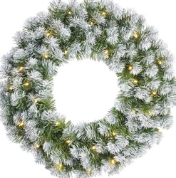 Black Box kerstkrans Norton D 60 cm groen / wit met 30 lampjes warm wit