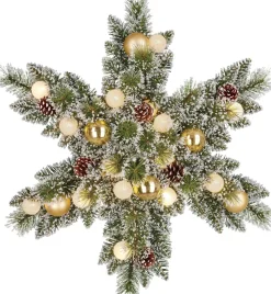 Black Box kerstster Kaprun besneeuwd ster bollen zilver met verlichting D 60 H 15 cm