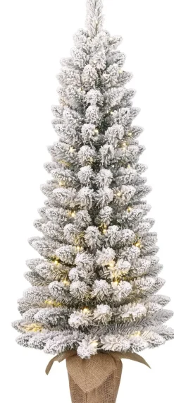 Black Box kunstkerstboom Gerlos besneeuwd op jute voet met 60 lampjes warm wit D 51 H 120 cm