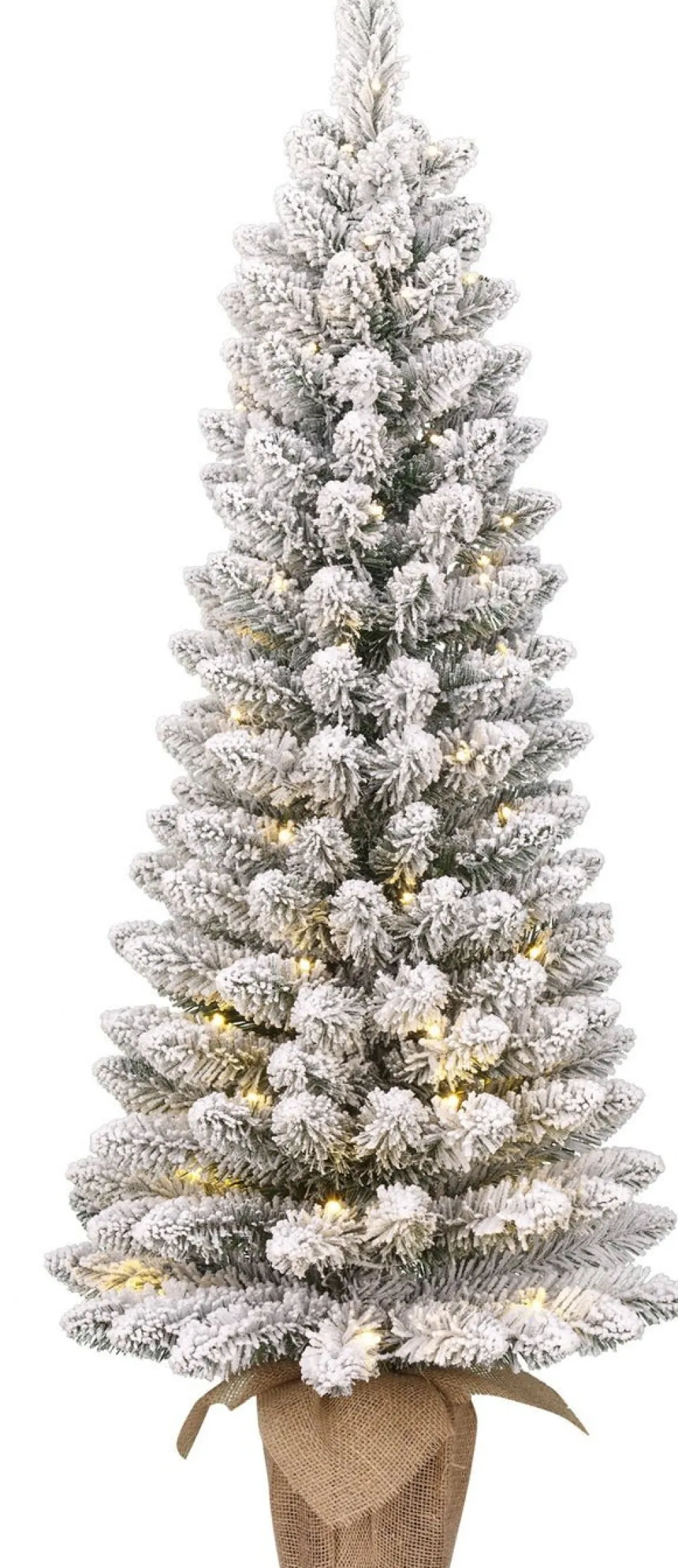 Black Box kunstkerstboom Gerlos besneeuwd op jute voet met 60 lampjes warm wit D 51 H 120 cm