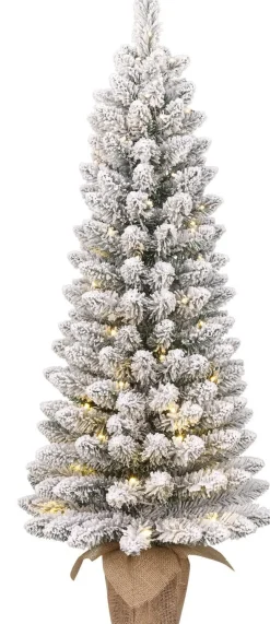 Black Box kunstkerstboom Gerlos besneeuwd op jute voet met 30 lampjes warm wit D 36 H 75 cm