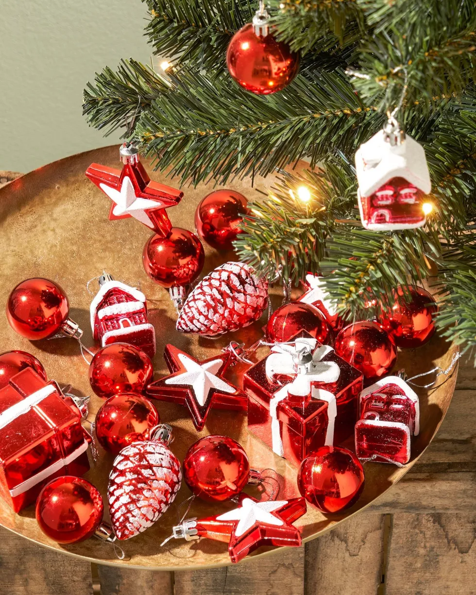 Black Box kunstkerstboom Joy versiering rood met 30 lampjes warm wit D 50 H 90 cm