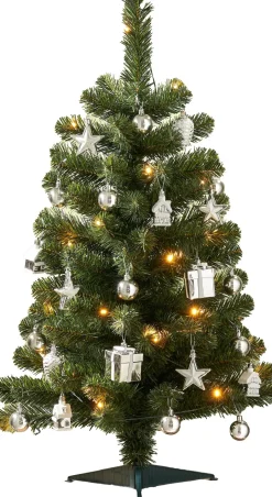 Black Box kunstkerstboom Joy versiering zilver met 30 lampjes warm wit D 50 H 90 cm