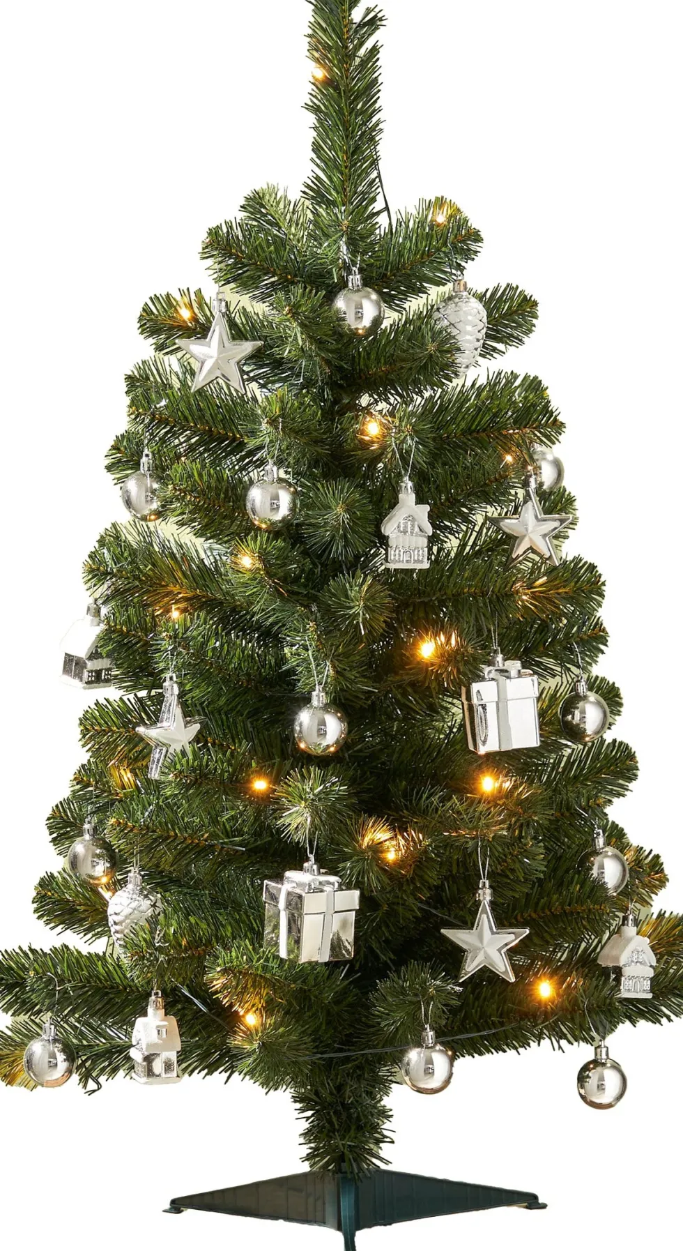 Black Box kunstkerstboom Joy versiering zilver met 30 lampjes warm wit D 50 H 90 cm