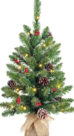 Black Box mini kunstkerstboom Creston met versiering met 20 lampjes warm wit op jute voet D 41 H 60 cm