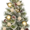 Black Box mini kunstkerstboom Kaprun besneeuwd goud kerstballen op jute voet met 10 lampjes warm wit D 39 H 60 cm