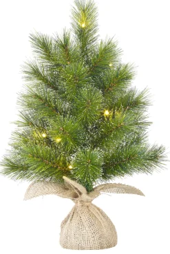 Black Box mini kunstkerstboom Glendon Burlap besneeuwd op jute voet met 10 lampjes koud wit D 20 H 45 cm
