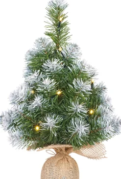 Black Box mini kunstkerstboom Norton besneeuwd op jute voet met 10 lampjes warm wit D 28 H 45 cm