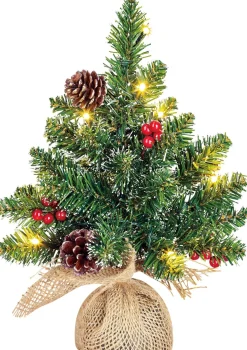 Black Box mini kunstkerstboom Creston met versiering met 10 lampjes warm wit op jute voet D 24 H 35 cm