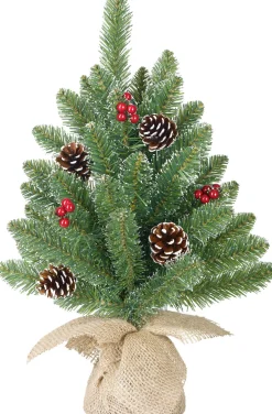 Black Box mini kunstkerstboom Burlap Creston met versiering op jute voet D 20 H 45 cm