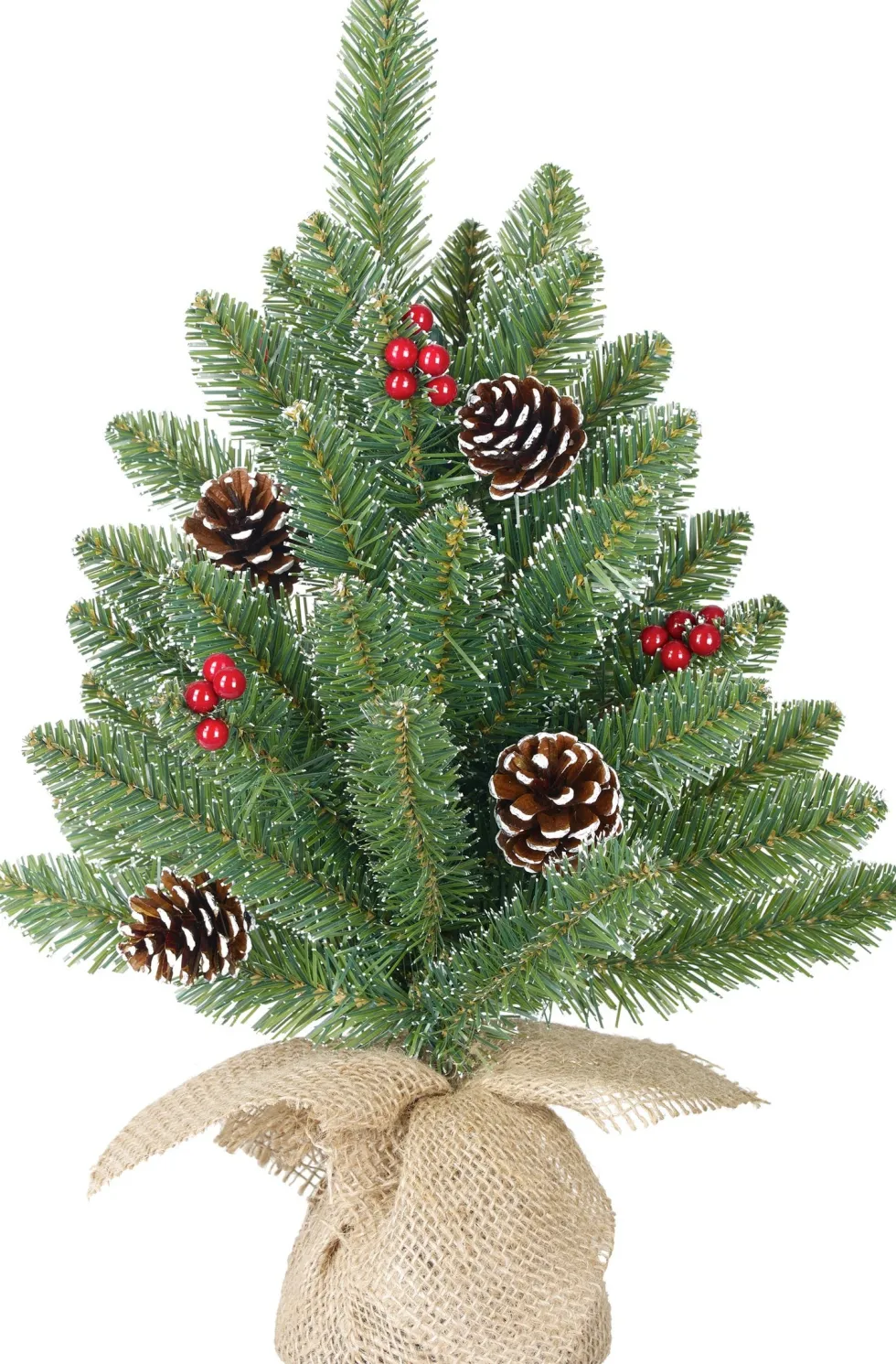 Black Box mini kunstkerstboom Burlap Creston met versiering op jute voet D 20 H 45 cm