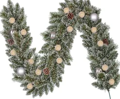 Black Box Trees guirlande Kaprun besneeuwd kerstballen zilver met 15 lampjes warm wit 180 cm