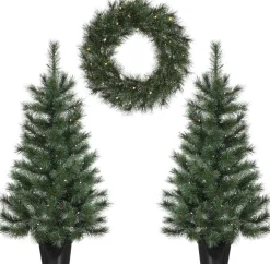 Black Box voordeurset Glendon besneeuwd met 85 lampjes warm wit D 45 H 90 cm