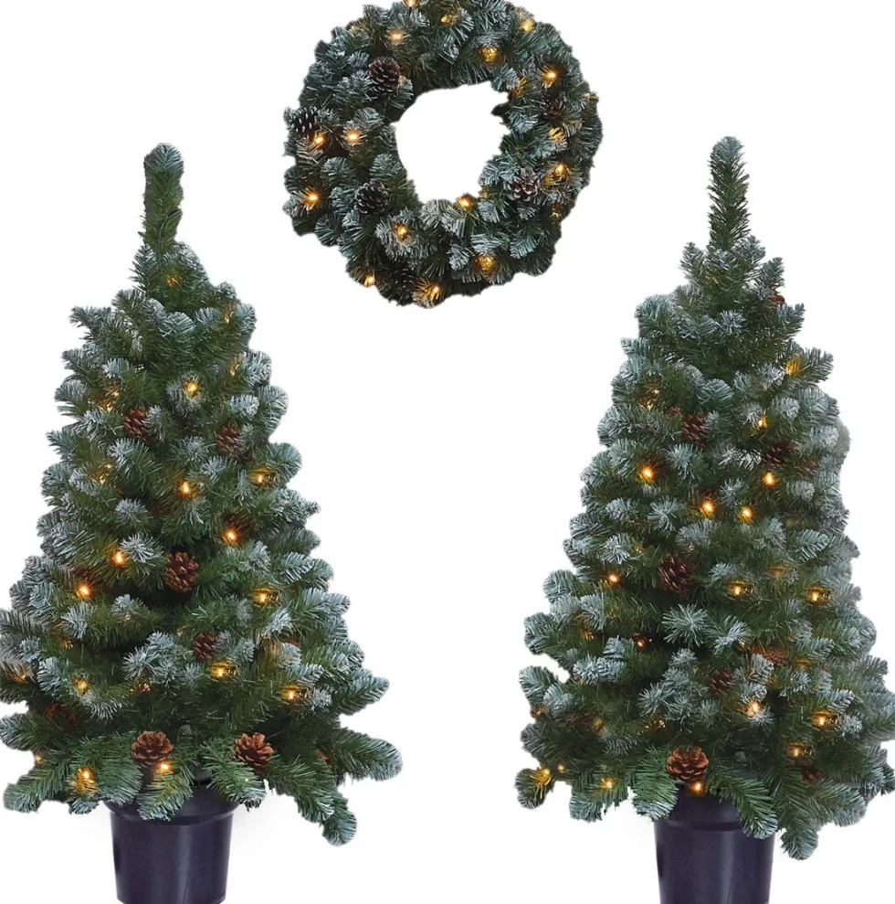 Black Box voordeurset Norton besneeuwd met 85 lampjes warm wit D 45 H 90 cm