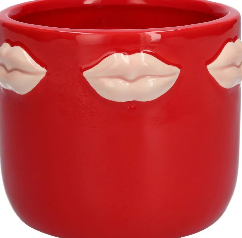 Bloempot Kusjes rood D 10,5 H 9,7 cm