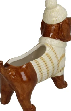 Bloempot teckel bruin / beige 19,5 x 7,2 x 17 cm