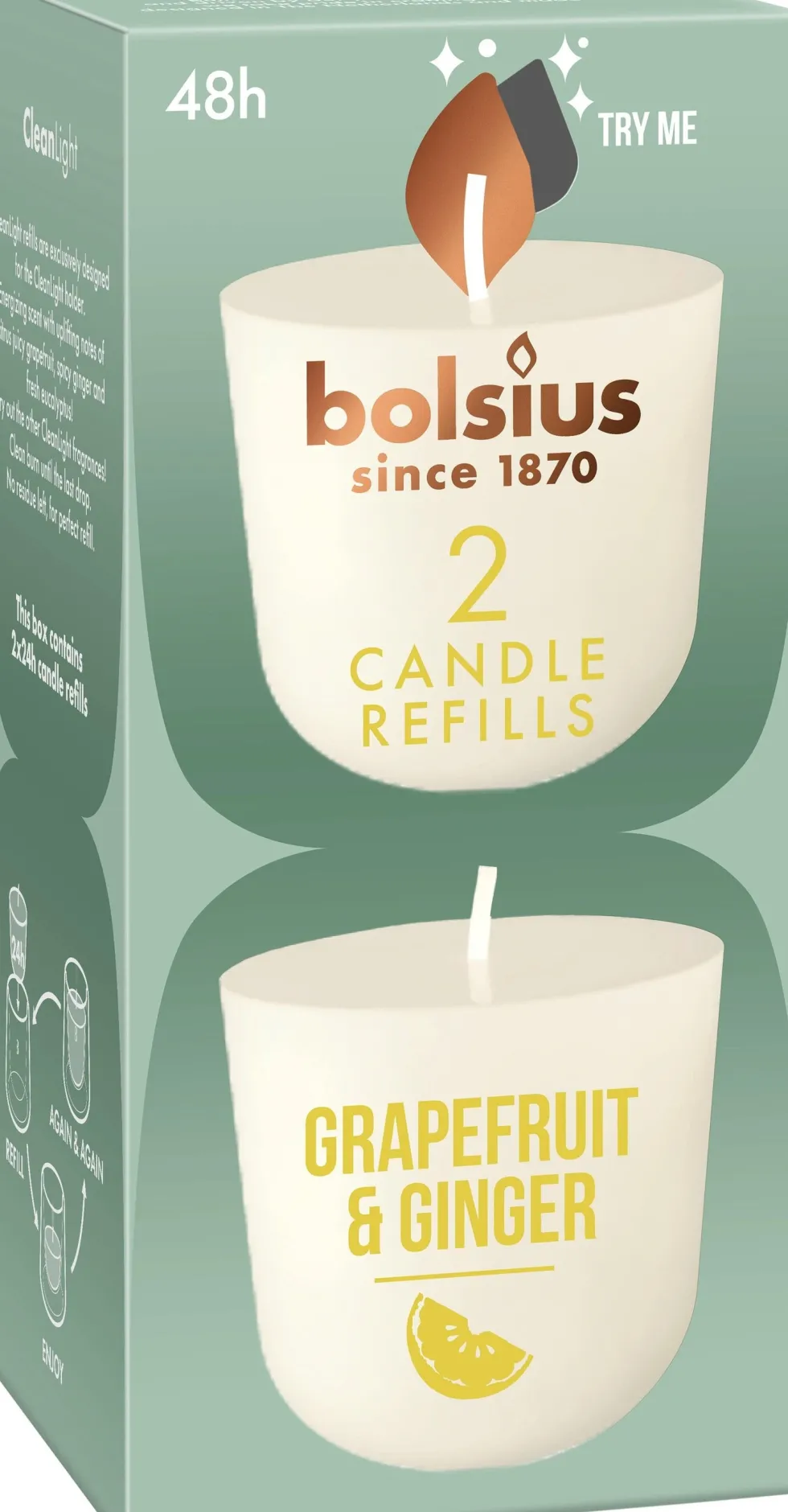Bolsius geurkaars CleanLight Grape & Ginger wit 24 uur D 5 H 6 cm