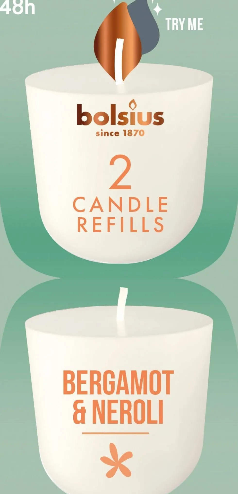 Bolsius geurkaars CleanLight navulling Bergamot & Neroli wit 24 uur D 5,5 H 11,6 cm 2 stuks