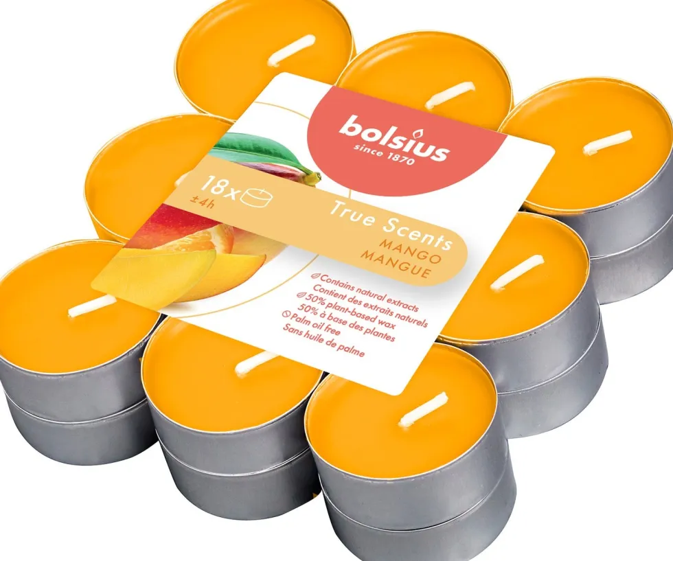 Bolsius geurkaars True Scents Mango geel 4 uur 18 stuks