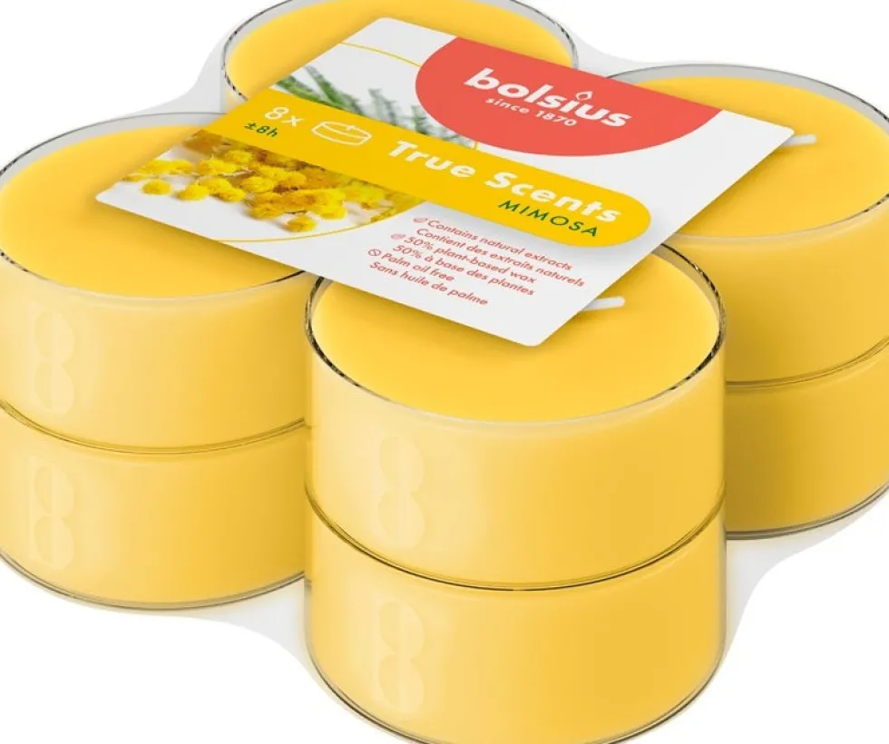 Bolsius geurkaars True Scents Mimosa geel 8 uur D 5,5 H 2,2 cm 8 stuks