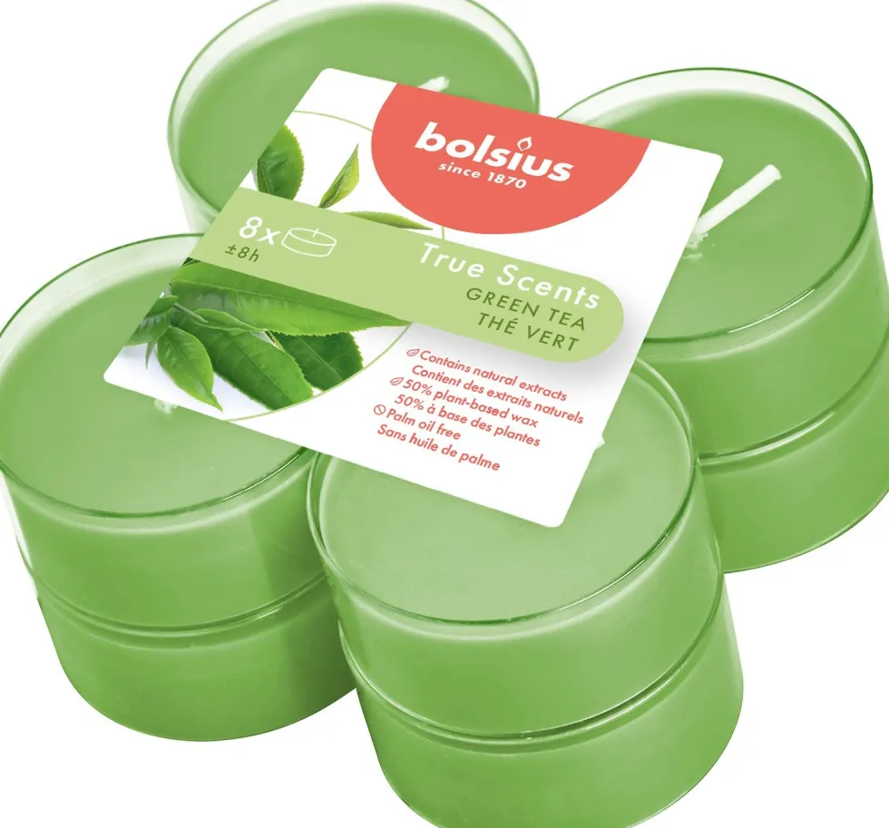 Bolsius geurkaars True Scents Green Tea groen 8 uur 8 stuks