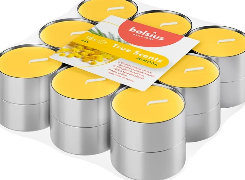 Bolsius geurkaars True Scents Mimosa geel 4 uur D 3,5 H 1,8 cm 18 stuks